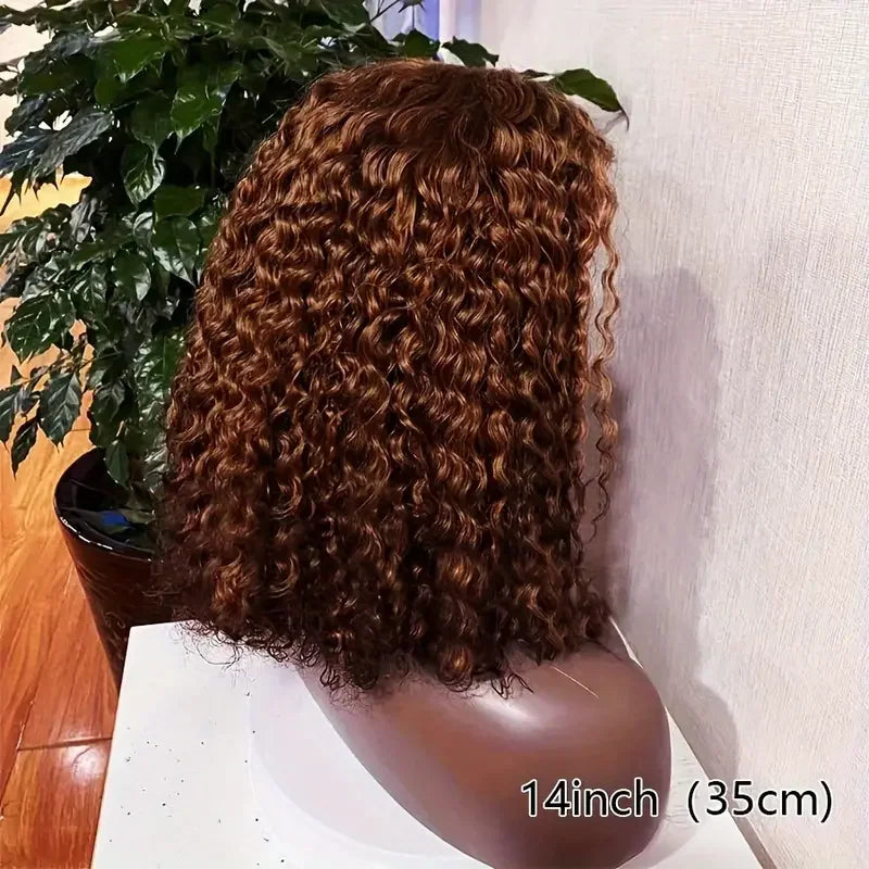 Chocolate Brown Kinky Curly Bob Wig – 13×4 Lace Front, Pre-Plucked