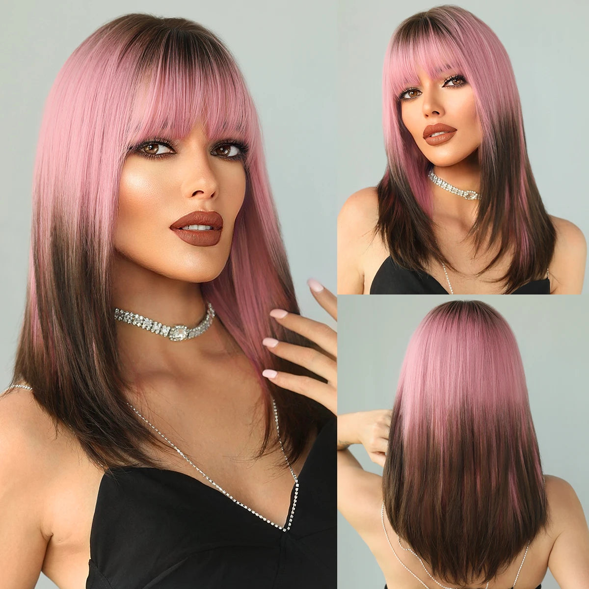 Long Straight Synthetic Wig with Bangs – Heat Resistant