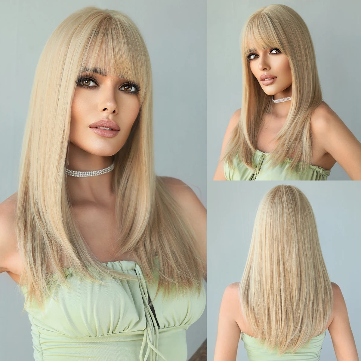 Long Straight Synthetic Wig with Bangs – Heat Resistant