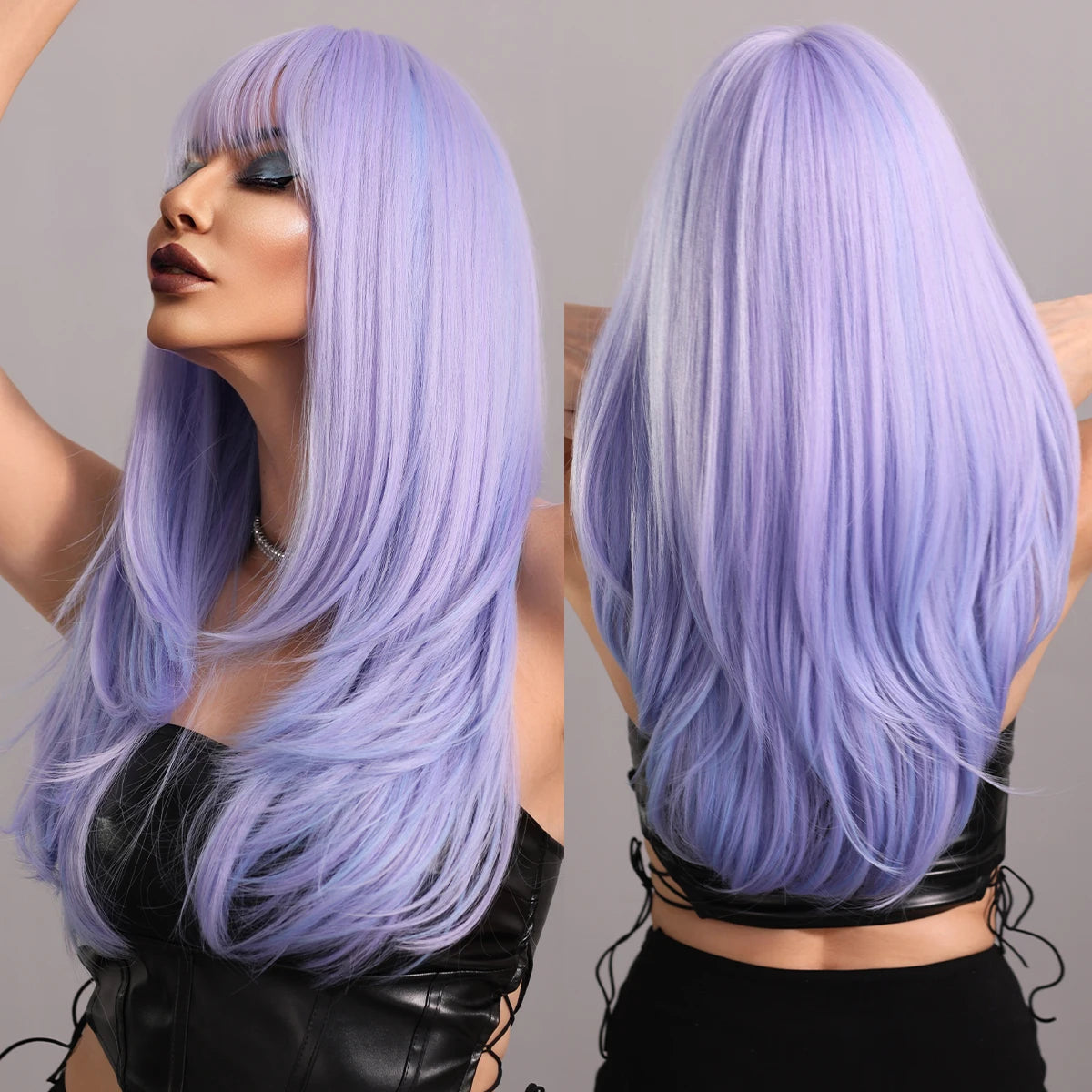 Long Straight Synthetic Wig with Bangs – Heat Resistant