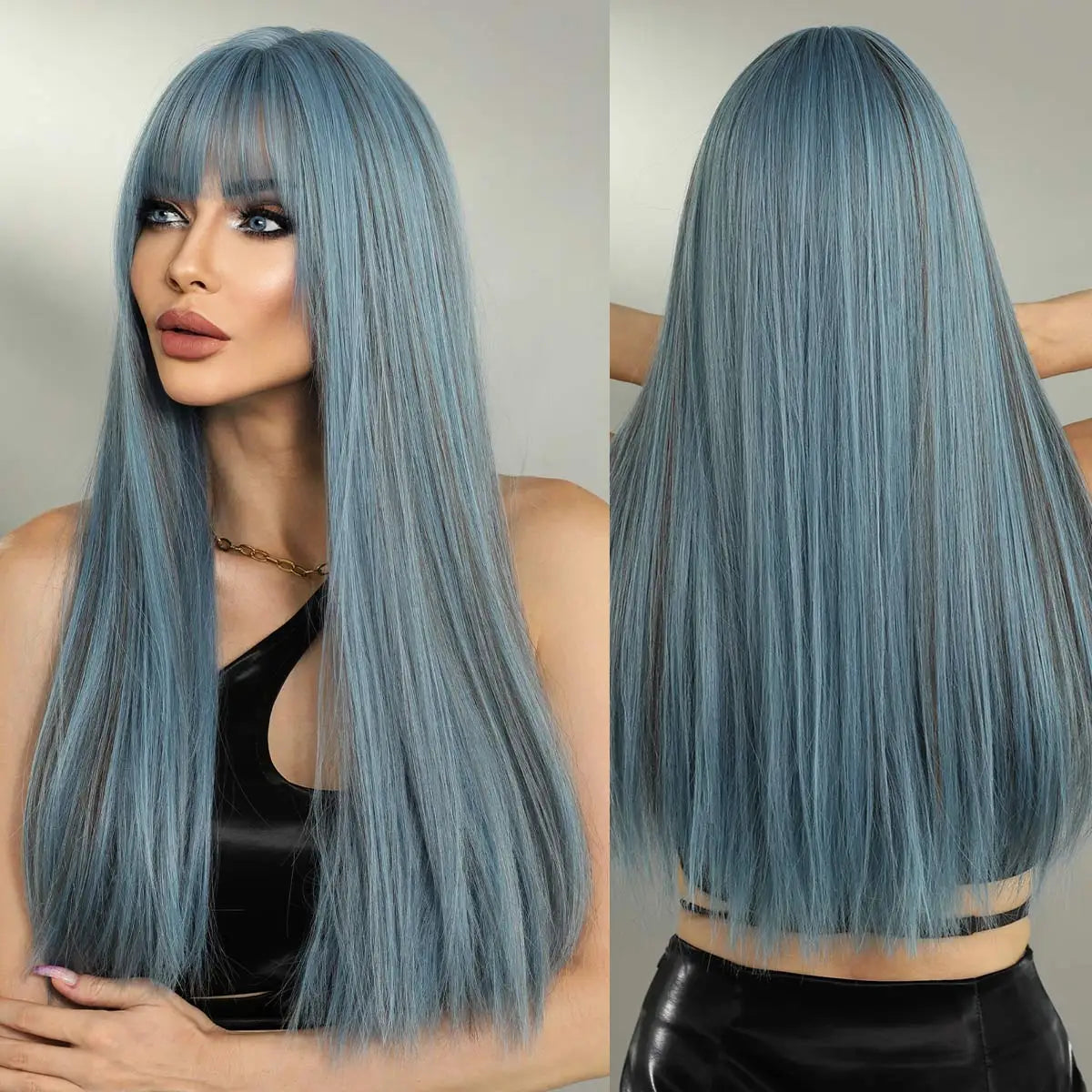 Long Straight Synthetic Wig with Bangs – Heat Resistant