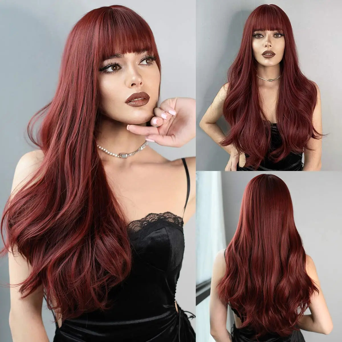 Long Straight Synthetic Wig with Bangs – Heat Resistant