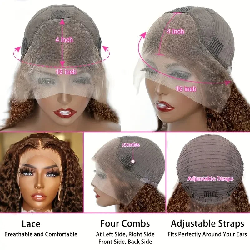 Chocolate Brown Kinky Curly Bob Wig – 13×4 Lace Front, Pre-Plucked