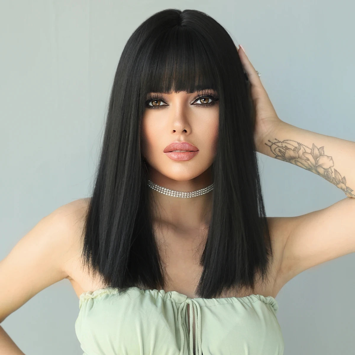 Long Straight Synthetic Wig with Bangs – Heat Resistant