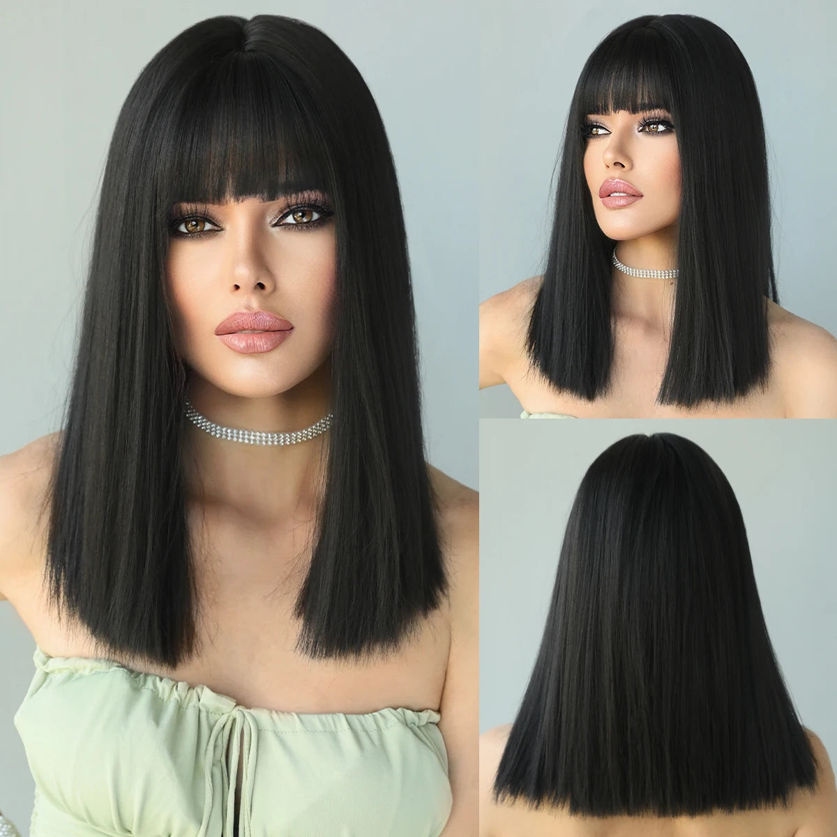 Long Straight Synthetic Wig with Bangs – Heat Resistant