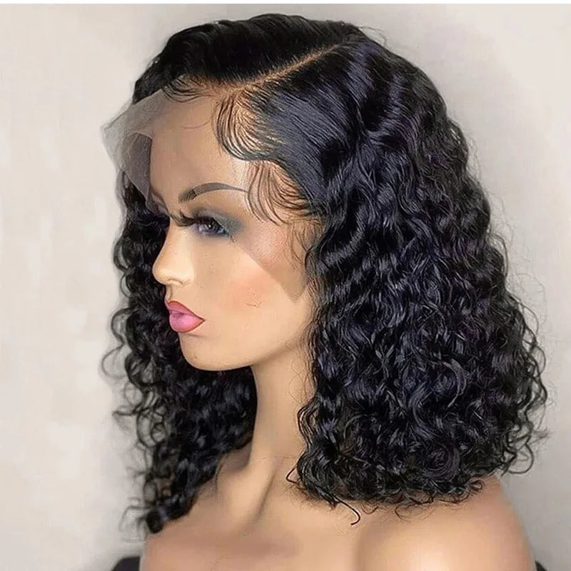 Deep Wave Bob Lace Front Wig – 180% Density, Pre-Plucked
