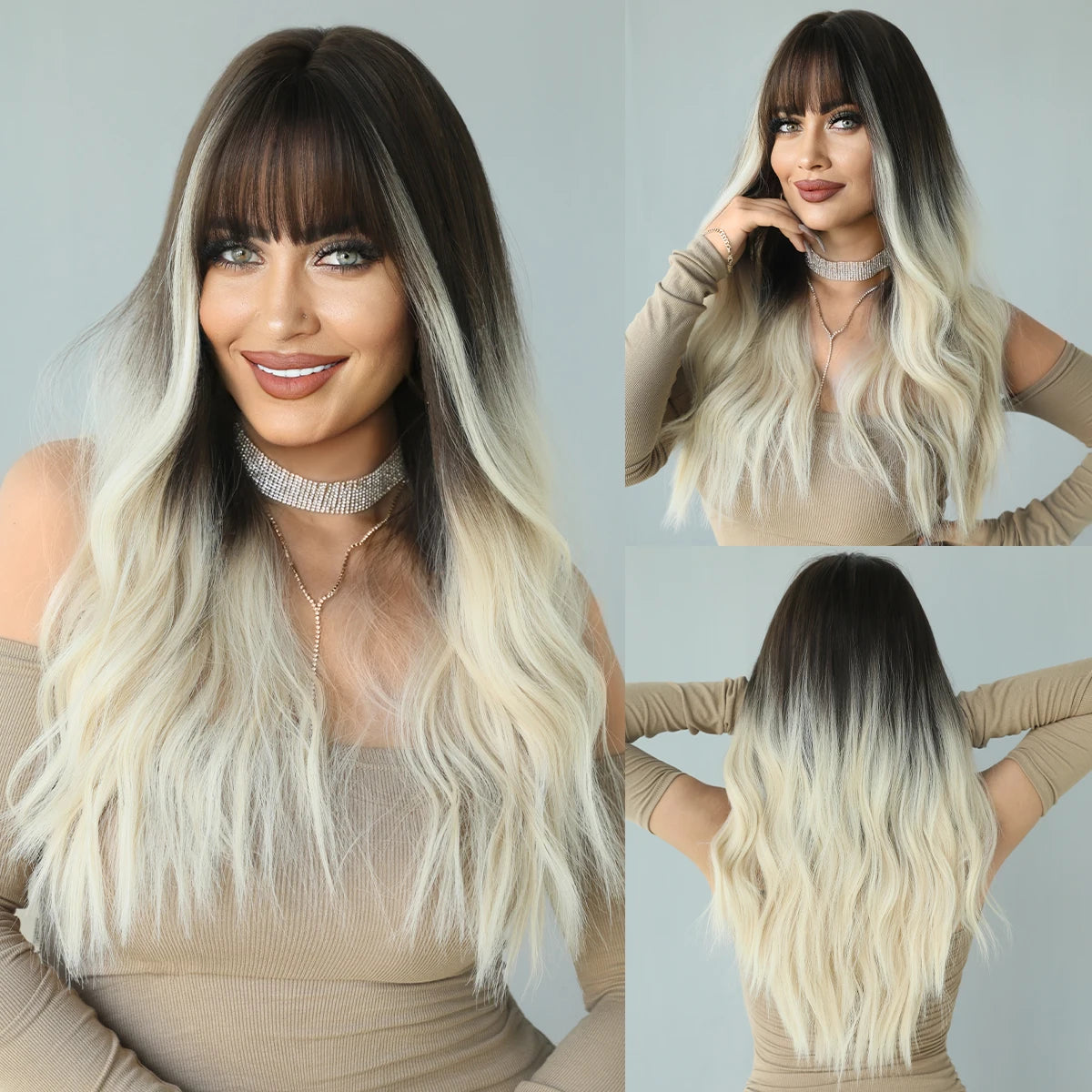 Long Straight Synthetic Wig with Bangs – Heat Resistant