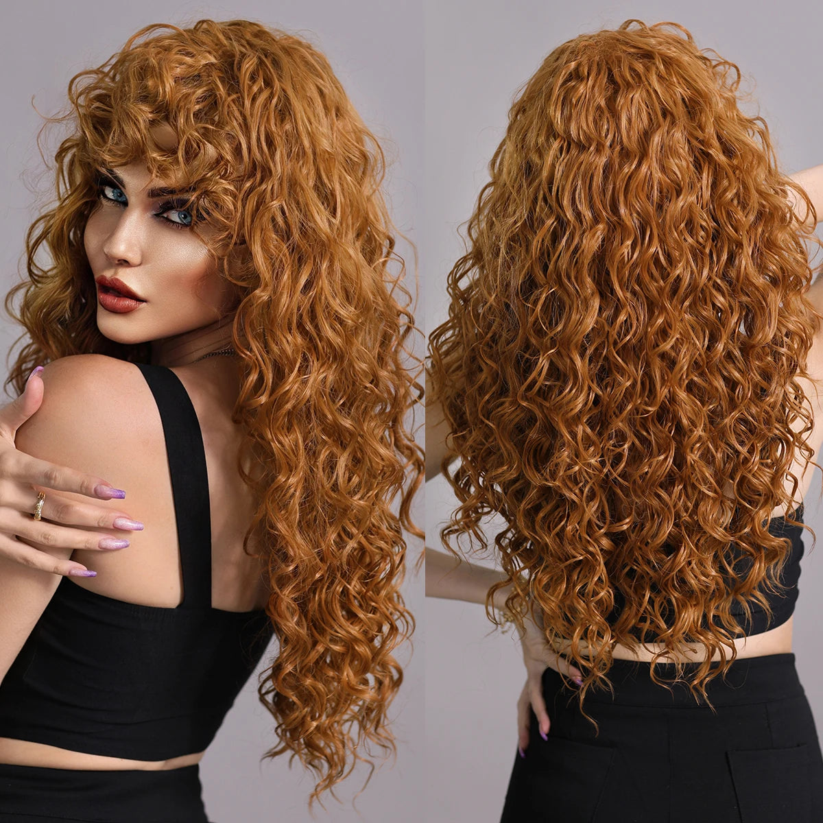 Long Straight Synthetic Wig with Bangs – Heat Resistant