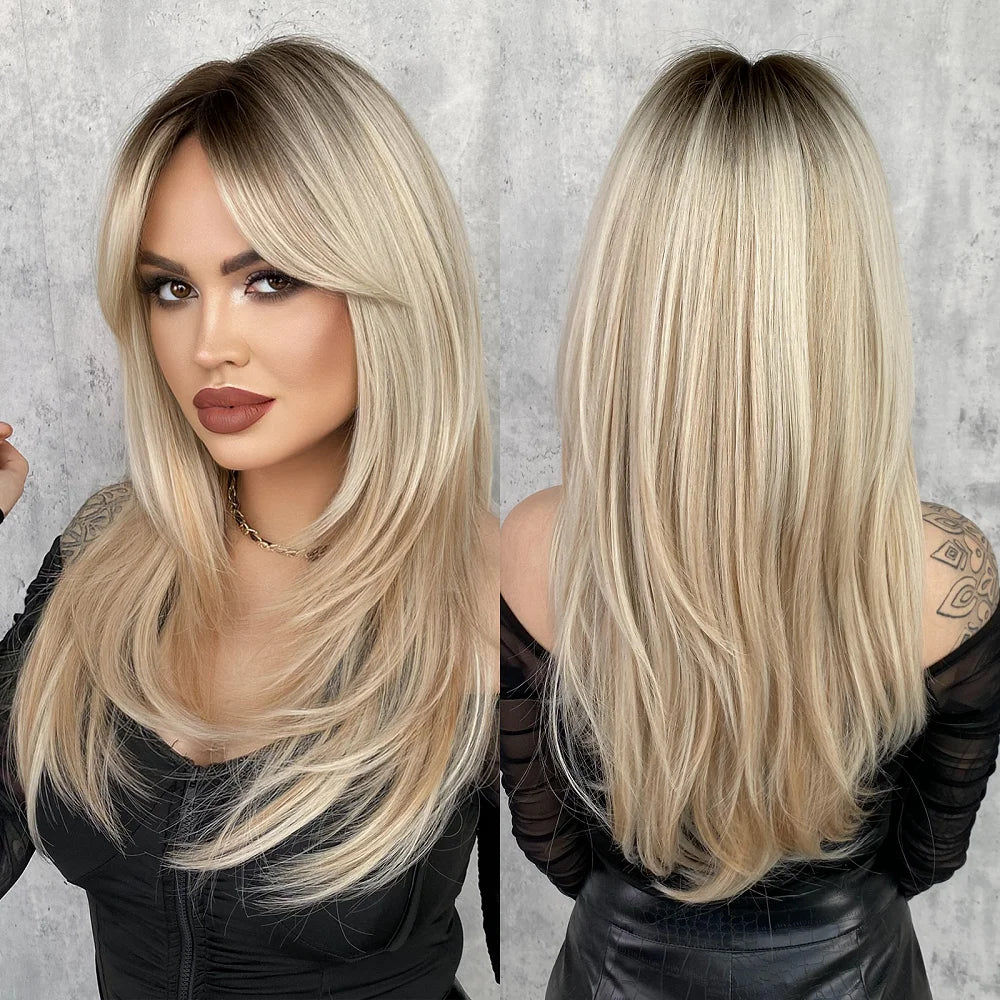 Long Straight Synthetic Wig with Bangs – Heat Resistant