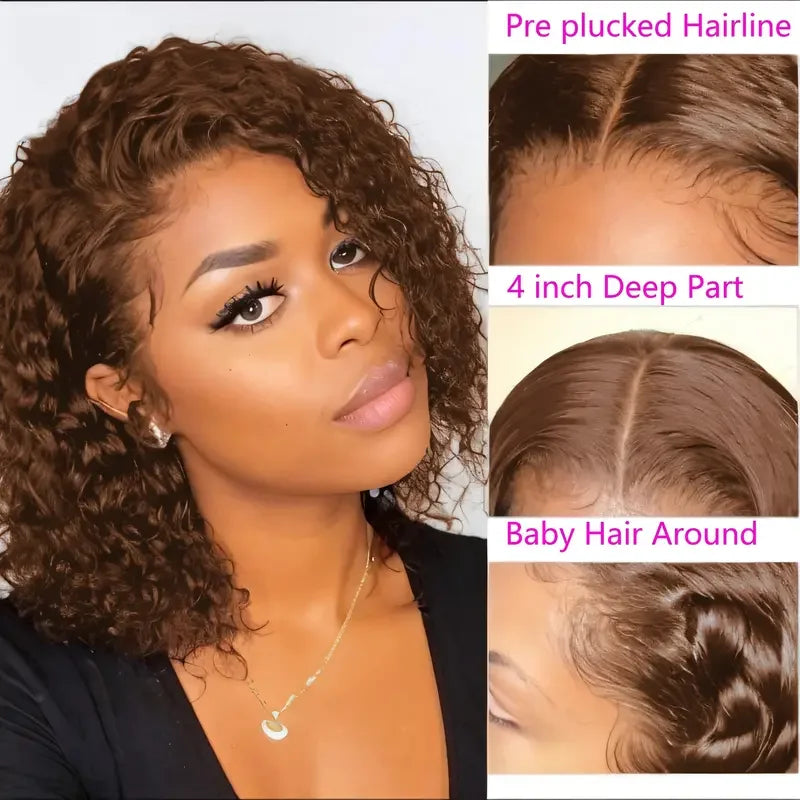 Chocolate Brown Kinky Curly Bob Wig – 13×4 Lace Front, Pre-Plucked