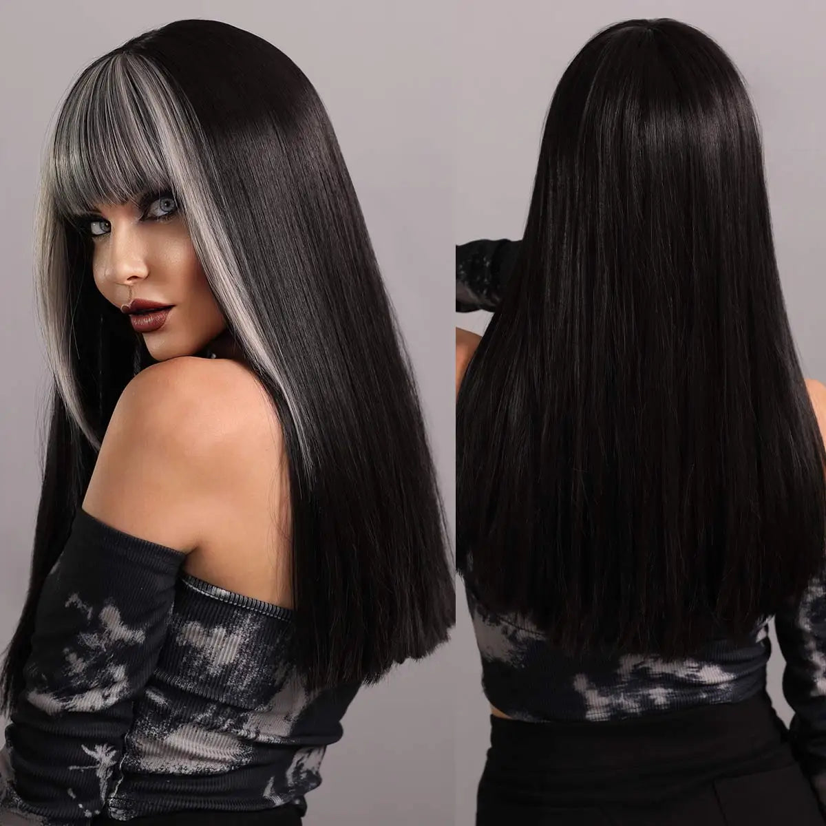 Long Straight Synthetic Wig with Bangs – Heat Resistant