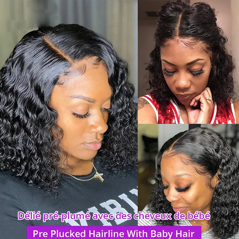 Deep Wave Bob Lace Front Wig – 180% Density, Pre-Plucked