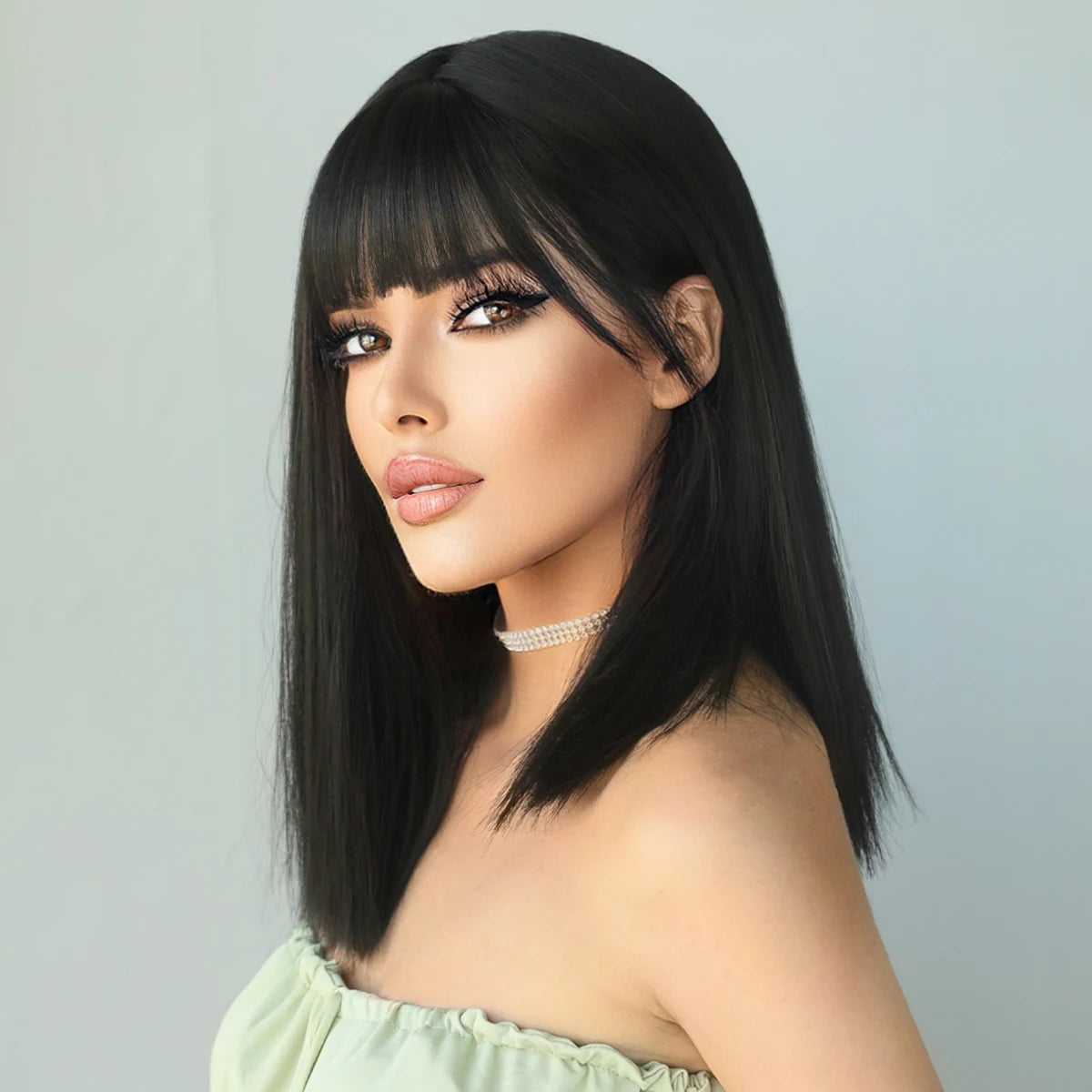 Long Straight Synthetic Wig with Bangs – Heat Resistant