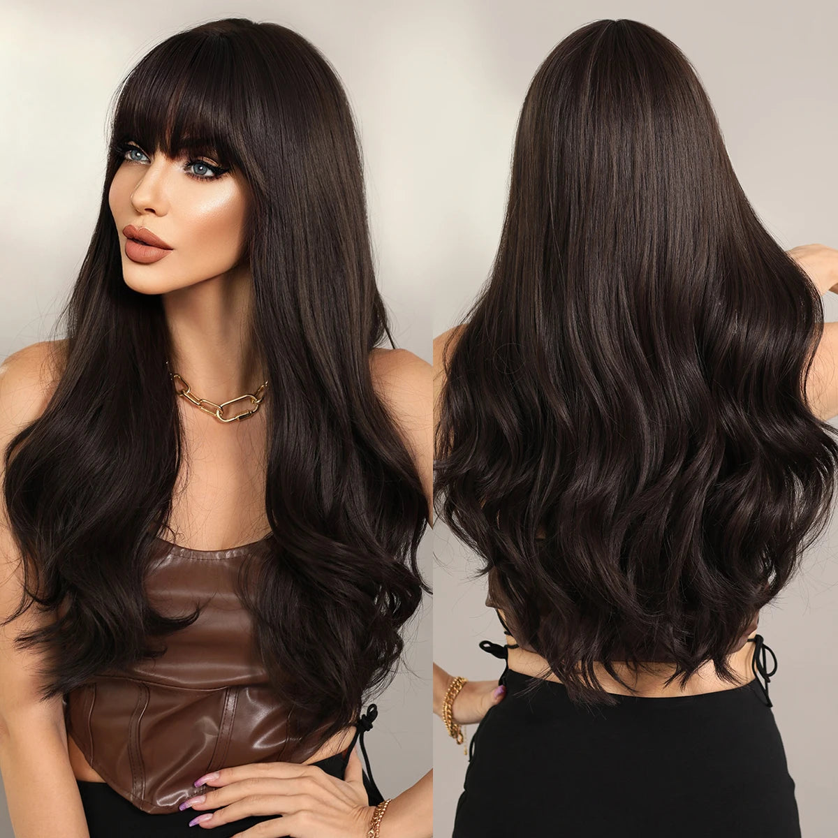 Long Straight Synthetic Wig with Bangs – Heat Resistant