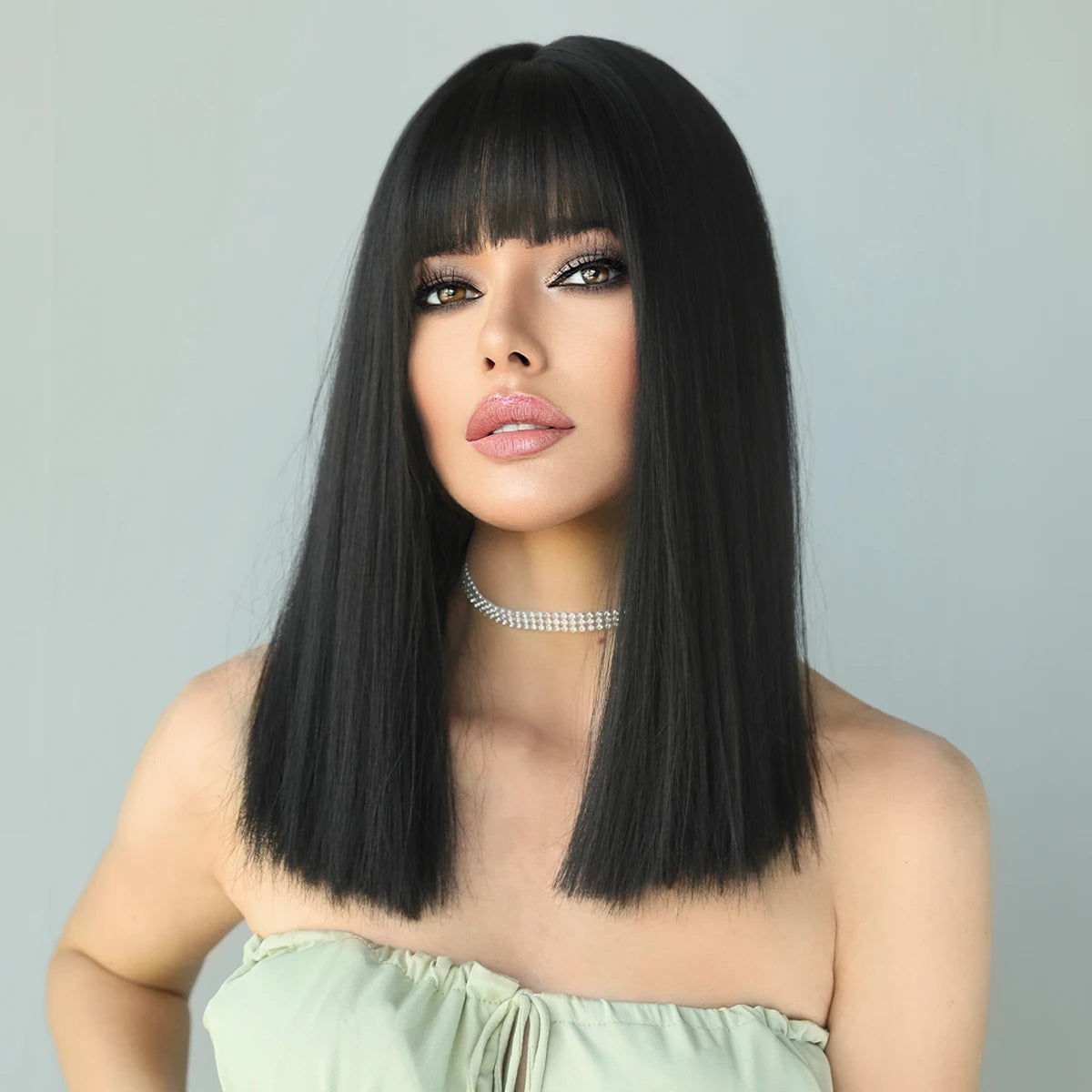 Long Straight Synthetic Wig with Bangs – Heat Resistant