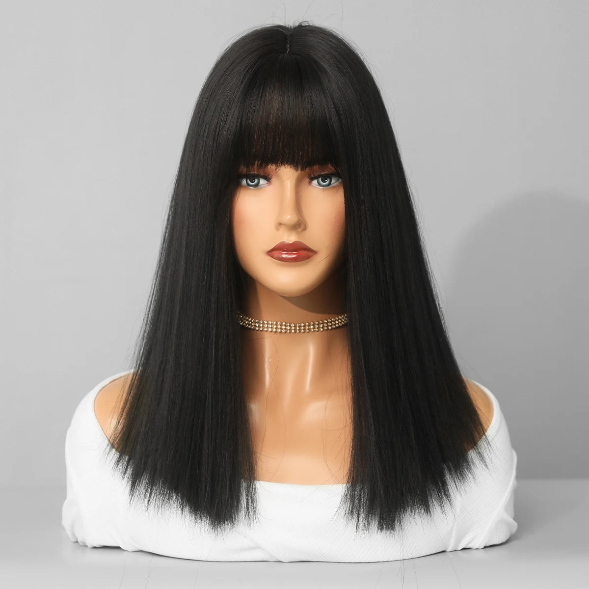 Long Straight Synthetic Wig with Bangs – Heat Resistant