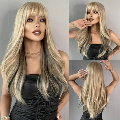 Long Straight Synthetic Wig with Bangs – Heat Resistant