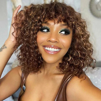 Jerry Curly Pixie Bob Wig – Glueless, Honey Blonde Highlights