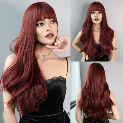 Long Straight Synthetic Wig with Bangs – Heat Resistant
