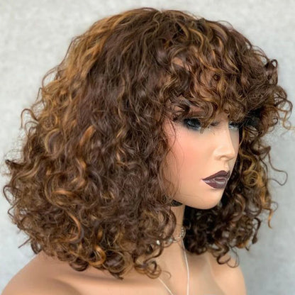 Jerry Curly Pixie Bob Wig – Glueless, Honey Blonde Highlights