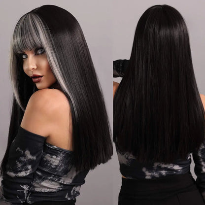 Long Straight Synthetic Wig with Bangs – Heat Resistant