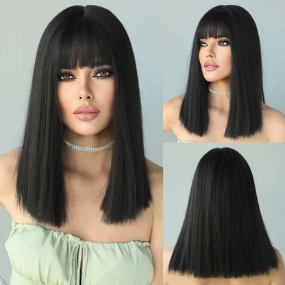 Long Straight Synthetic Wig with Bangs – Heat Resistant