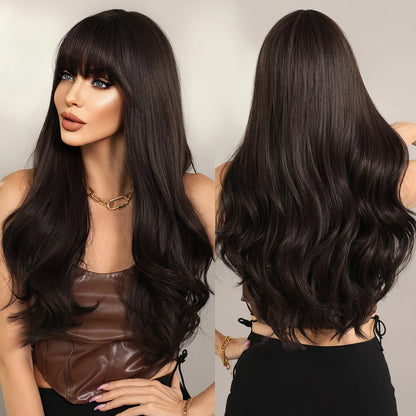 Long Straight Synthetic Wig with Bangs – Heat Resistant
