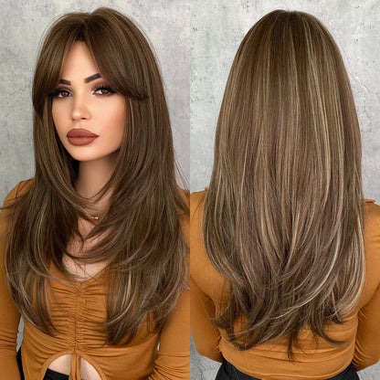 Long Straight Synthetic Wig with Bangs – Heat Resistant